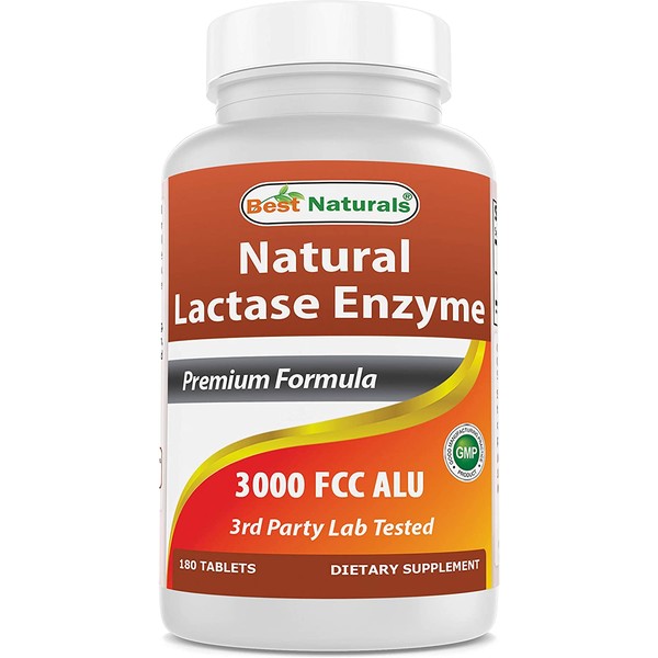 Best Naturals Fast Acting Lactase Enzyme Tablet, 3000 Fcc Alu, 180 Count (859375002900)