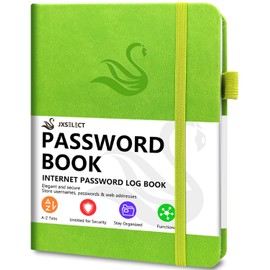 Elegant Password Book with Alphabetical Tabs - Hardcover Password Book for Internet Website Address Login - 7" x 10" Password Keeper and Organizer w/Notes Section & Back Pocket (Green)