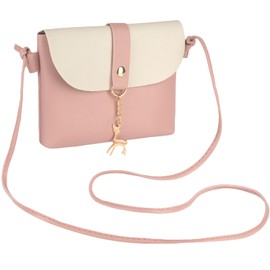 Ainiv Girls Crossbody Bag, PU Leather Shoulder Handbag, Cute Deer Pendant Crossbody Purse, Mini Adjustable Strap Shoulder Bag for Girls Kids Toddler Teens-Pink