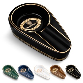 Cigarmoon Cigar Ashtray, Ceramics Cigar Ashtrays for Outdoors,Handmade Unbreakable Cigar Holder Ash Tray for Men(Black)