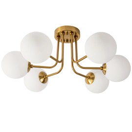 erpymi Modern Semi Flush Mount Ceiling Light 6-Light,Globe White Glass Shade Semi Flush Mount Ceiling Light Sputnik Chandeliers for Bedroom Living Room Hallway Dining Room Lighting Fixture