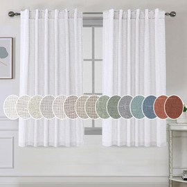 H.VERSAILTEX Natural Linen Curtains 63 inches Long for Living Room 2 Panels Back Tab Loop Pocket Textured Light Filtering Semi Sheer Curtains Rustic Farmhouse Boho Curtain for Bedroom, Heathered White