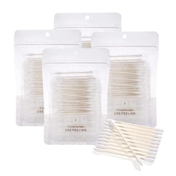 Cotton Swabs, Individually Wrapped Cotton Swabs, Biodegradable Cotton Tip Applicator Suitable for Ears, Beauty, Cleaning, Makeup - Round and Pointed Shape Cotton Heads (400 Pieces)