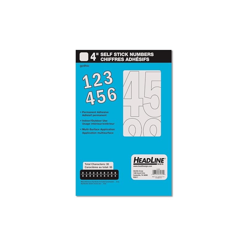 Headline Sign 32432 Stick-On Vinyl Numbers, White, 4-Inch