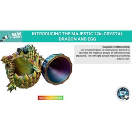 3D Printed 12in Crystal Dragon and Dragon Egg Model Kit Autism Relief, Sensory Toy - Made in USA by Primus (Red Yellow Green)