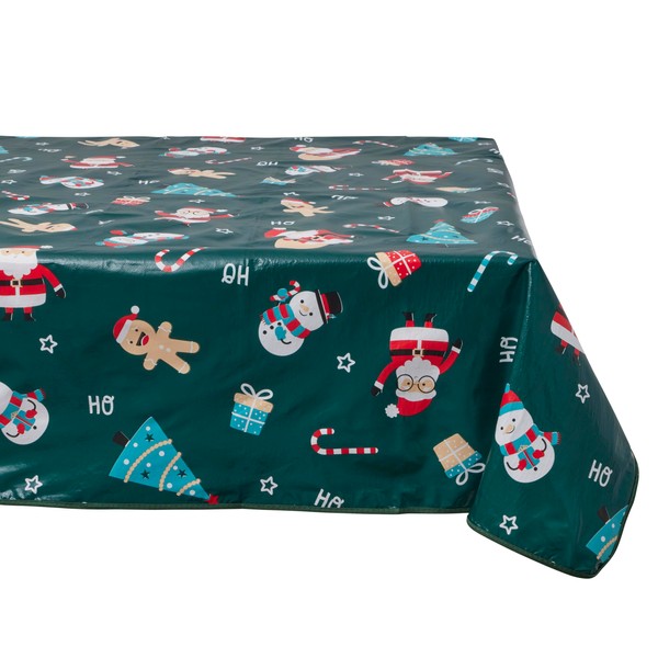 Celebright Festive PVC Tablecloth - Green Jolly Holiday, 52x90in -