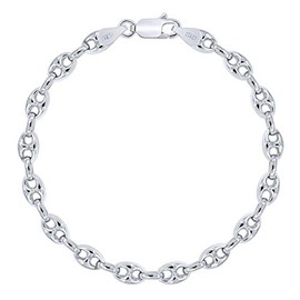 PLANETYS - Hollow Coffee Bean Chain Bracelet Rhodium-Plated 925 Sterling Silver 6.2 mm Width, Sterling Silver