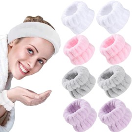 fogman Face Wash Wristband, Wrist, Sleeve to Keep Wet, Arm Water Absorbent, Quick Drying, Cover, Cute, Set of 4 Pairs, White, Grey, Purple, Pink