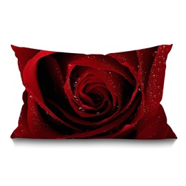 BGBDEIA Cushion Cover Red Rose Cotton Linen Throw Lumbar Waist Pillow Case Pillow Cover Home Office Decorative Rectangle 12 X 20 Inches 30 x 50 cm