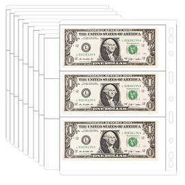 10Pcs Money Banknote Paper Money Album Page Collection Holder Sleeves Loose Leaf Sheet Protection Album (3 pocket paper money)