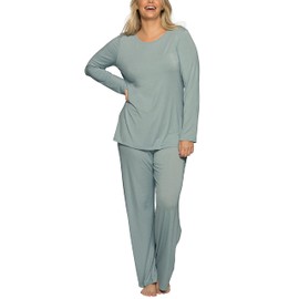 Vanity Fair Women's Beyond Comfort Modal Pajama Set (Short, Long Sleeve-Silvergreen Heather, Large