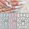 3 Sheets Embossed Flower Nail Stickers for Nail Art White