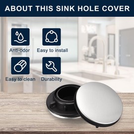 QUARKZMAN Brushed Stainless Steel Tap Hole Cover, Sink Tap Hole Cover for Kitchen Countertop, 1 Piece (1.1 to 1.4 Inch Diameter)