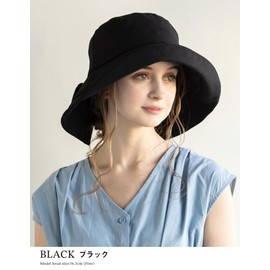 Loo&c Women's Hat, Large Size, Wide Brim, UV Protection, Cool to Touch, Back Tier Hat, Ribon, Full Light Blocking, UV Protection, Spring and Summer, Includes Chin Strap, Black