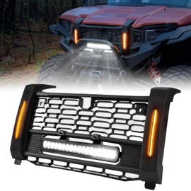 SAUTVS Front Mesh Grill with LED Spotlight for Polaris Xpedition XP/XP 5/ADV/ADV 5 2024+ Accessories, Black Mesh Grille with Accent Light and Left Right Turn Signals