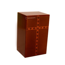 Hind Handicrafts Wooden Cremation Urns for Human Ashes Adult Large - Burial Urns for Columbarium - Wooden Box Funeral Urns for Human Ashes (9" x 5.5" x 5" - 180 Cu/in or lb, Maroon Cross)