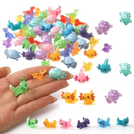 IHFAIO 56PCs Mini Resin Animals, Turtles Lizard Axolotls, Mini Resin Figures to Hide Around The Office Home Garden Dollhouse