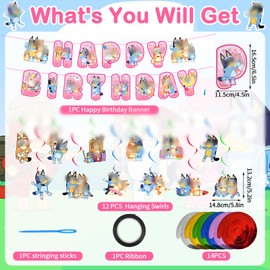 Pink Dog Party DecorationS Banner Blue- 14Pcs BirthDay DecorationS Dog Happy BirthDay Banner DecoratioN Bunting Garland and Hanging Swirls Decoration for Theme Kids Birthday Party Supplies Decoration