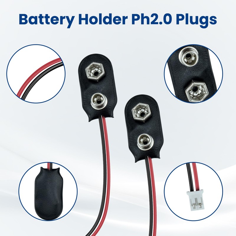 ZDRU 2Pcs 9V Battery Snap to 2-Pin PH2.0 Connector Cable,