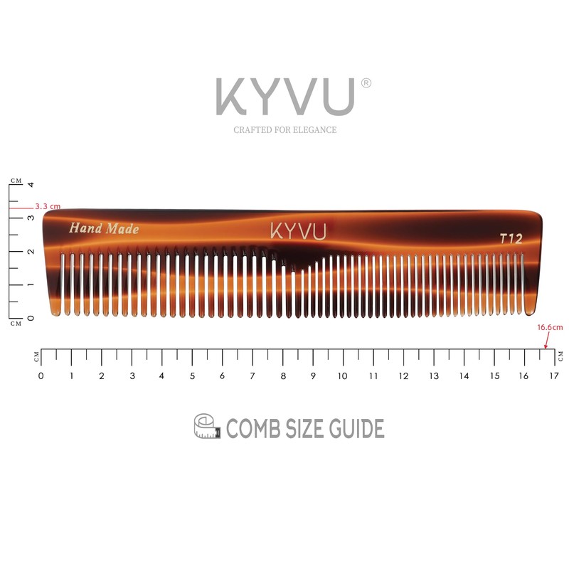 KYVU Handmade Cellulose Acetate Comb T12, 16.6 cm, FINE &