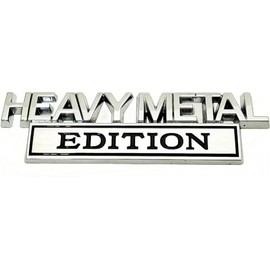 2 Pack Heavy Metal Edition Emblem 3D Chrome Badge Decal Car Truck Accessories Motorcycle Replacement for Universal Vehicle, Car, Truck, SUV (Silver/Black)