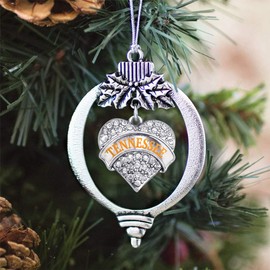 Inspired Silver - Tennessee Silver Christmas Ornament - Pave Heart Charm Christmas Tree Ornament with Cubic Zirconia - Holiday Hanging Decoration