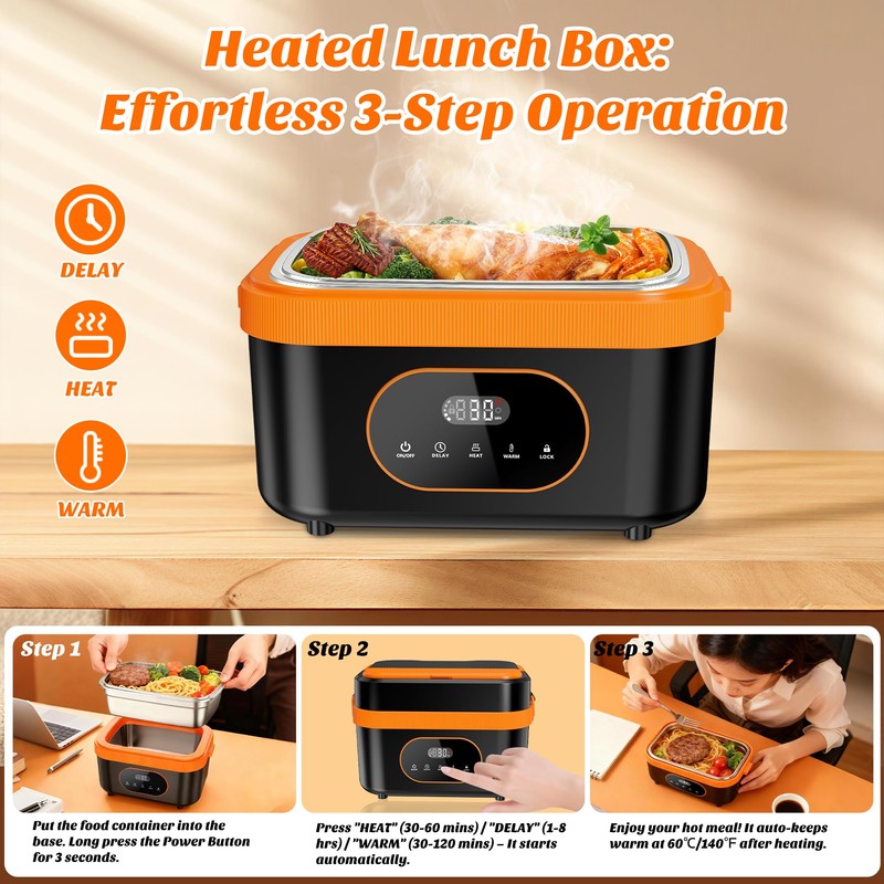 JEEJIA Cordless Heated Lunch Box, 6-Cup Capacity 1.5L 360° Rapid