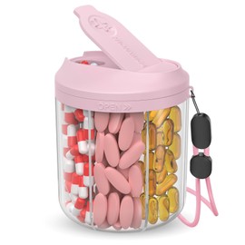 Hionxmga Pill Dispenser with 7 Large Compartments, Pill Organizer for Travel, Supplement Organizer with Anti-Mixing Design, BPA-Free Pill Container with 20 Pcs Labels, Pink