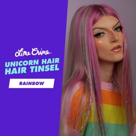Lime Crime Unicorn Hair Tinsel Kit, Rainbow - Tinsel Hair Extensions - Easy to Use Sparkly, Shimmery & Iridescent Glitter Hair Extensions - Fairy Hair Tinsel Kit - Vegan Clip In Hair Tinsels