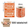 SJPACK 500 Fragile Stickers 1 Roll 2" x 3" Fragile