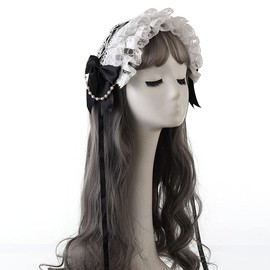 Girls Lolita Maid Cosplay Headband Lace Flower Headwear (Black)