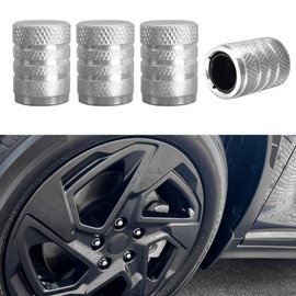 Lyxheth 4PCS Tire Valve Stem Caps, Car Tire Caps, Tire Air Cap Metal with Plastic Liner Corrosion Resistant Leak Proof, Universal Stem Covers Exterior Accessories for Trucks Motorcycles Bikes (Silver)