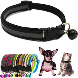 Black XS Dog Collar with Bell, Reflective Puppy Collars with Bell Soft Adjustable Buckle for XS Extra Small Puppies Female Male Tiny Little Cats Boy Girl Pets Kitten Yorkie Chihuahua Teacup Small