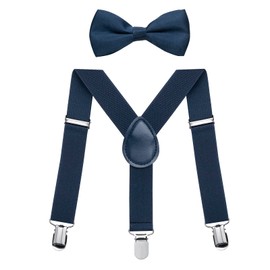 FACATH Kids Braces Bowtie Sets for Christmas Party Costume Dress, Y-Shape Adjustable Suspenders With Bow Ties Gift Idea For Boys And Girls (Navy blue)