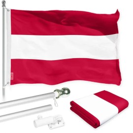 UD_G128 Combo Pack: 6 Ft Tangle Free Spinning Flagpole (Silver) & Austria Flag 3x5 Ft Printed 150D Polyester, Brass Grommets (Fl
