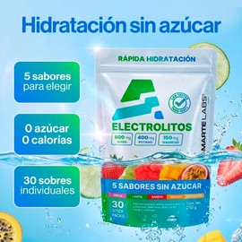 AMARTE LABS Electrolitos en Polvo Sin Azúcar, 5 Sabores, 30 Sobres