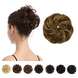 100% Human Hair Bun, BARSDAR Messy Bun Scrunchies Ponytail Extensions Curly Hair Bun Hair Piece for Women/Kids Tousled Updo Donut Chignonsï¼Brown mix Blondeï¼