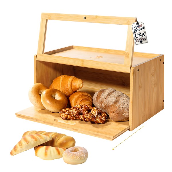 KuraHouse Bamboo Bread Box for Homemade Loaves – Large Countertop
