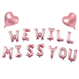 AnnoDeel WE WILL MISS YOU Letter Balloons Banner, 16inch Rose Gold We Will Miss You Letter Mylar Balloons Rose Gold Heart Balloons for Going Away Goodbye Retirement Farewell Party Graduation