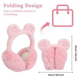 GLAITC Warmer Earmuffs,Earmuffs Winter, Foldable Cartoon Warm Earmuffs, Kids and Women's Fluffy soft Bear Earwarmer for Indoor And Outdoor (Pink)