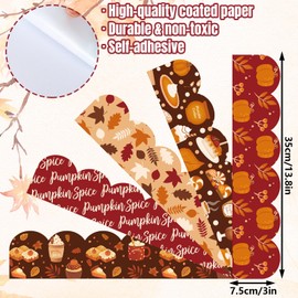 Whaline 69Ft Fall Bulletin Board Borders Pumpkin Maple Leaf Drink Dessert Adhesive Trim Border for Autumn Harvest Thanksgiving Classroom Office Decor