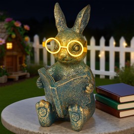 zuzuzen Solar Garden Decor, Adorable Rabbit Statue with Solar-Powered Glasses, Outdoor Decoration Lights for Patio, Yard & Balcony, for Kids, Mom & Grandma