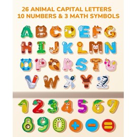 Magnetic Letters and Numbers Fridge Magnets, 26 Uppercase Letters 0-9 Numbers, Animal Alphabet Refrigerator Toy Set for Kids & Toddlers Preschool Learning, Great Gift for 2 3 4 5 Years Old