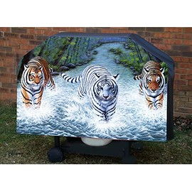 Bengal Tiger and White Tiger in River BBQ & Gas Grill Cover ~ Heavy Duty Vinyl ~ All Weather Waterproof ~Size Options in Drop Down menu (51x42x22)