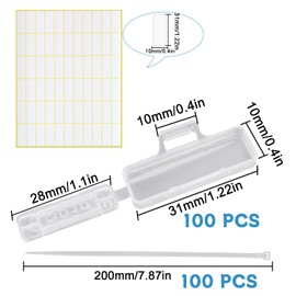 NCTNCX Cable Label Clip Pack of 100 Cable Marking Waterproof Cable Labels Identification Box Set with Cable Ties and Sticky Note, Black Marker for Labelling and Sorting (30 x 10 mm)