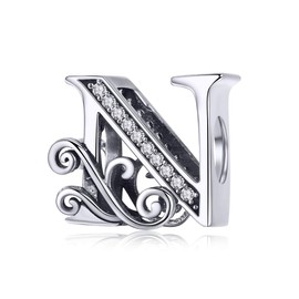 ABAOLALA - Plata de ley 925 maciza con piedras cúbicas, opciones de regalo completas de la A ~ Z para pulseras (N), Metal
