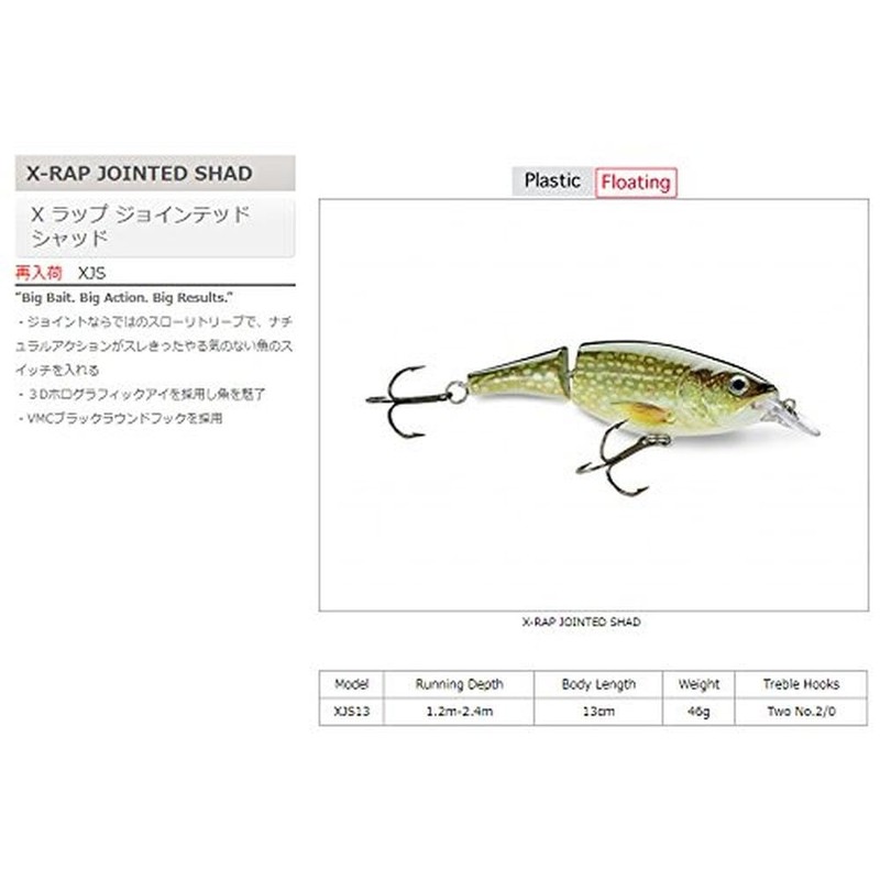 Rapala X-Rap Jointed Shad Lure with Two No. 2/0 Hooks,
