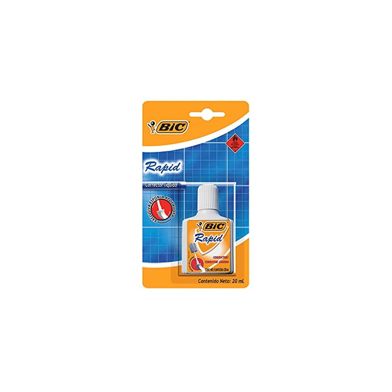 BIC, Corrector Líquido Rapid con Aplicador de Esponja, Secado Rápido,