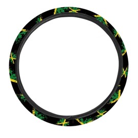 Suhoaziia Jamaica's Flag Steering Wheel Cover, Soft Stretchy Fabric 15 Inch Auto Car Wrap Cover Universal Fit Most Cars Suvs Sedans, Easy to Install