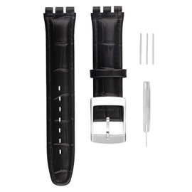 unilabo Leather Watch Band Compatible for Swatch 17mm 19mm (not for skin series) Strap Replacement for men and women wirst watchband, 17mm Black